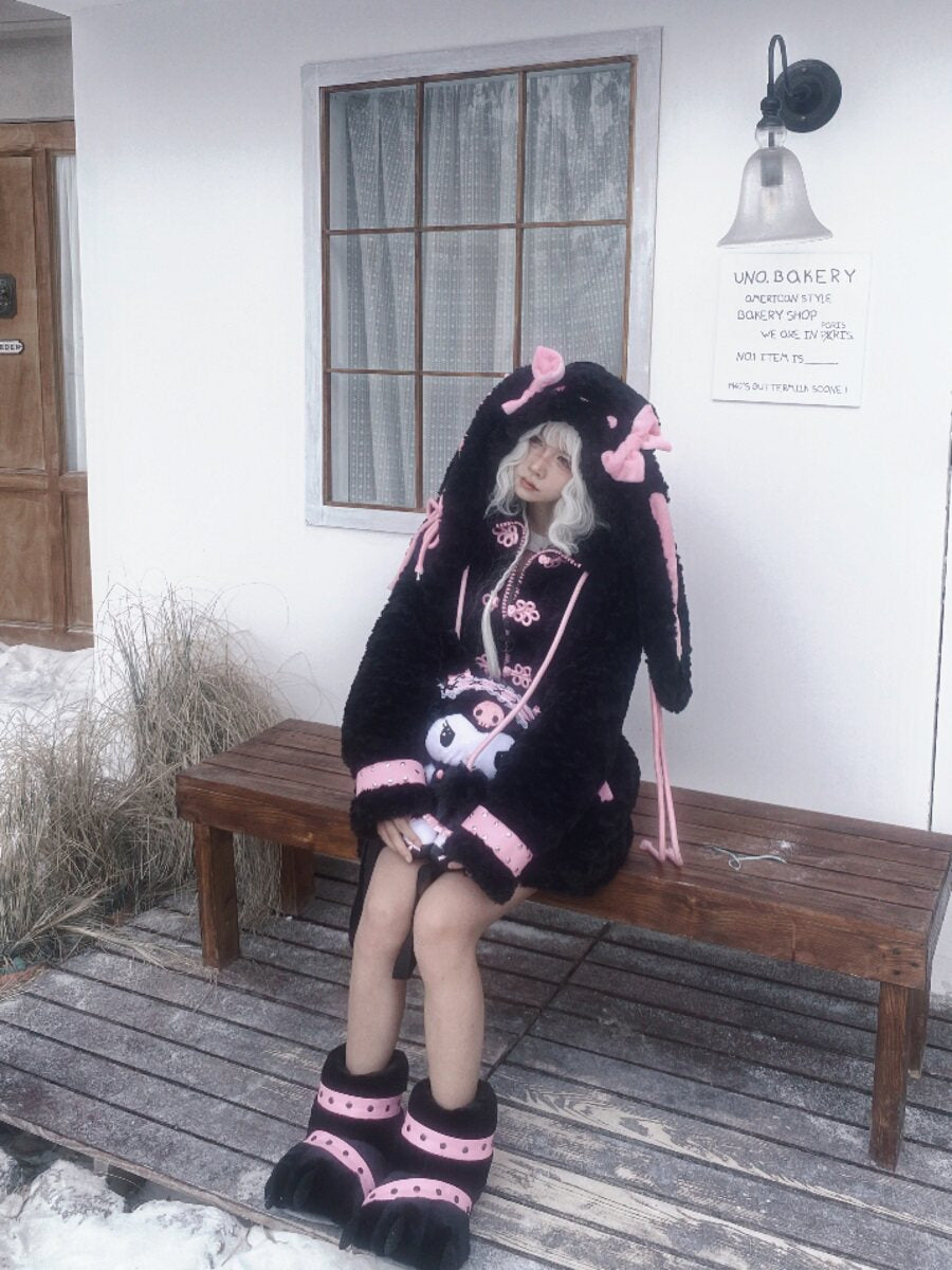 Three Poisons - Bunny Ear Plush Y2K Puffer Jacket coat Three Poisons