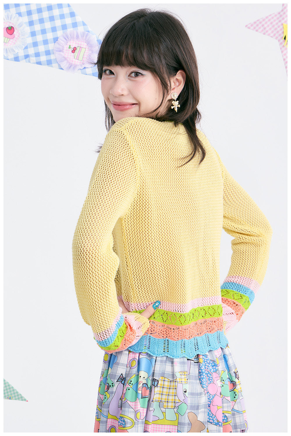 tntntutu - Yellow Bunny Jacquard Open Knit Sweater sweater tntntutu