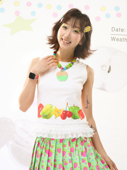 FRUITS Print Cami | Lace‑Hem Tee | White Sleeveless Shirt tshirt Fruits