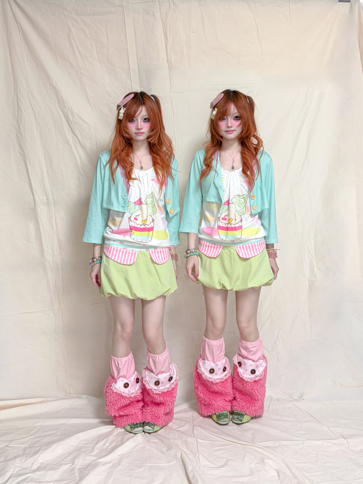 YJM with biubiu - Mint Green Stripe Lace Jacket shirt YJM with biubiu