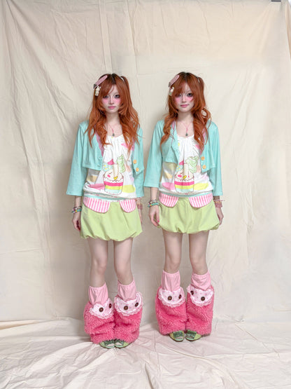 YJM with biubiu - Mint Green Stripe Lace Jacket shirt YJM with biubiu