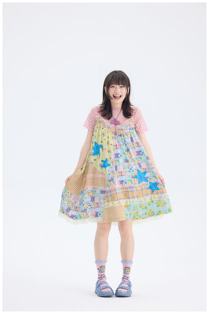 tntntutu - Patchwork Floral Star Lace Dress | Kawaii Harajuku Vintage Summer Dress dress tntntutu