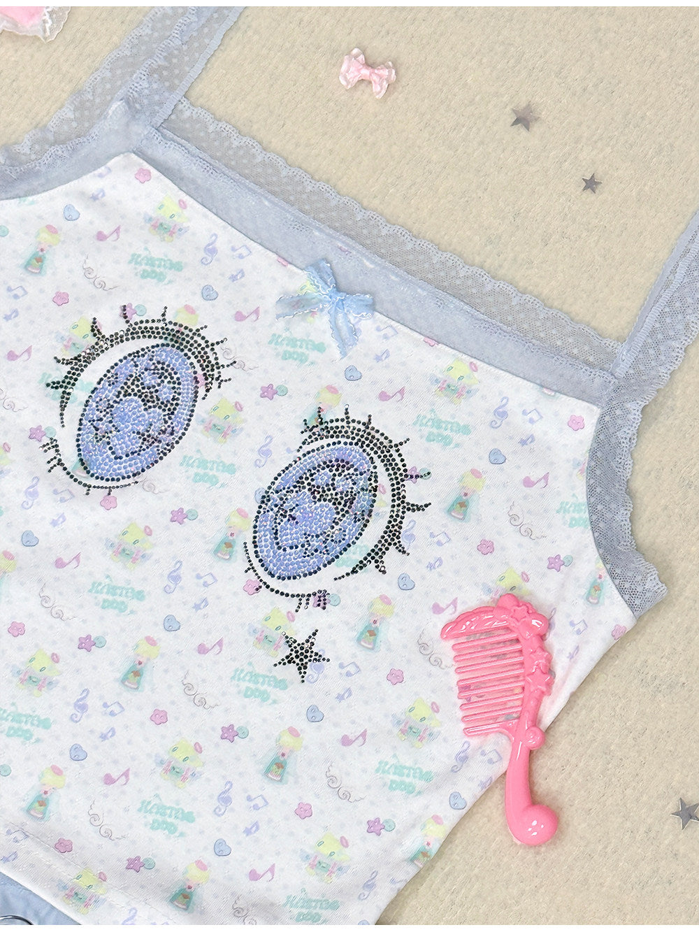 Hashtag DDD - Cartoon Eye Rhinestone Lace Cami camisole Hashtag DDD