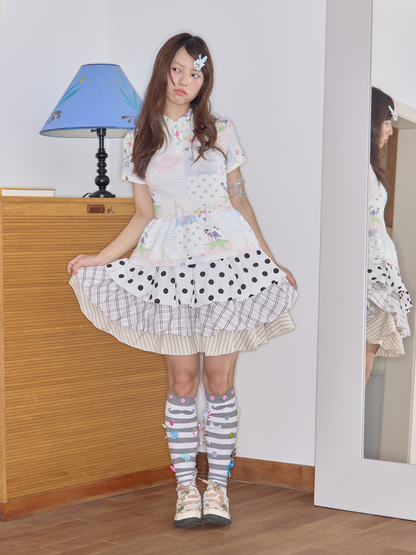 Have A Meal - Patchwork Print Polo Top