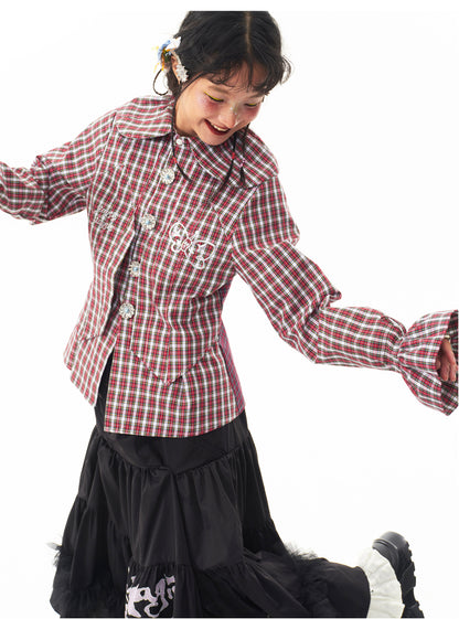 Sillysis - Kawaii Plaid Layered Doll Collar Blouse shirt sillysis