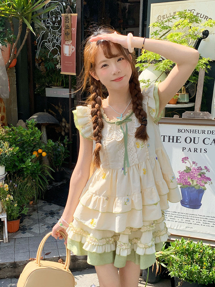 Sinsingirl - Woodland Fairy Embroidered Top & Lace Skirt Set set sinsingirl