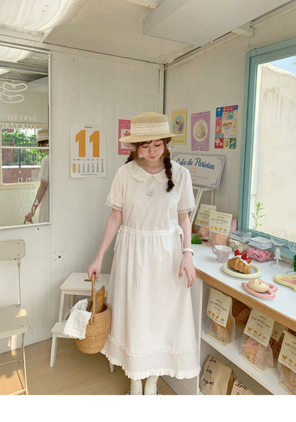 Peach Party - White Rabbit Embroidery Midi Dress