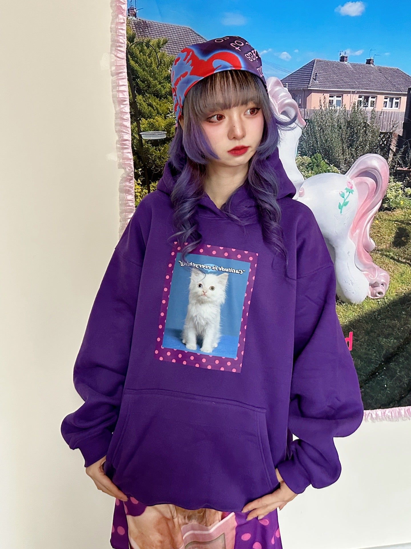bunnybunnygun - Harajuku Cat Attitude Fleece Hoodie hoodie bunnybunnygun