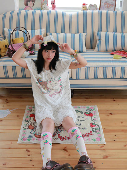 KaiXin Hostel - Bear Strawberry Lace T-Shirt Dress dress KaiXin hostel
