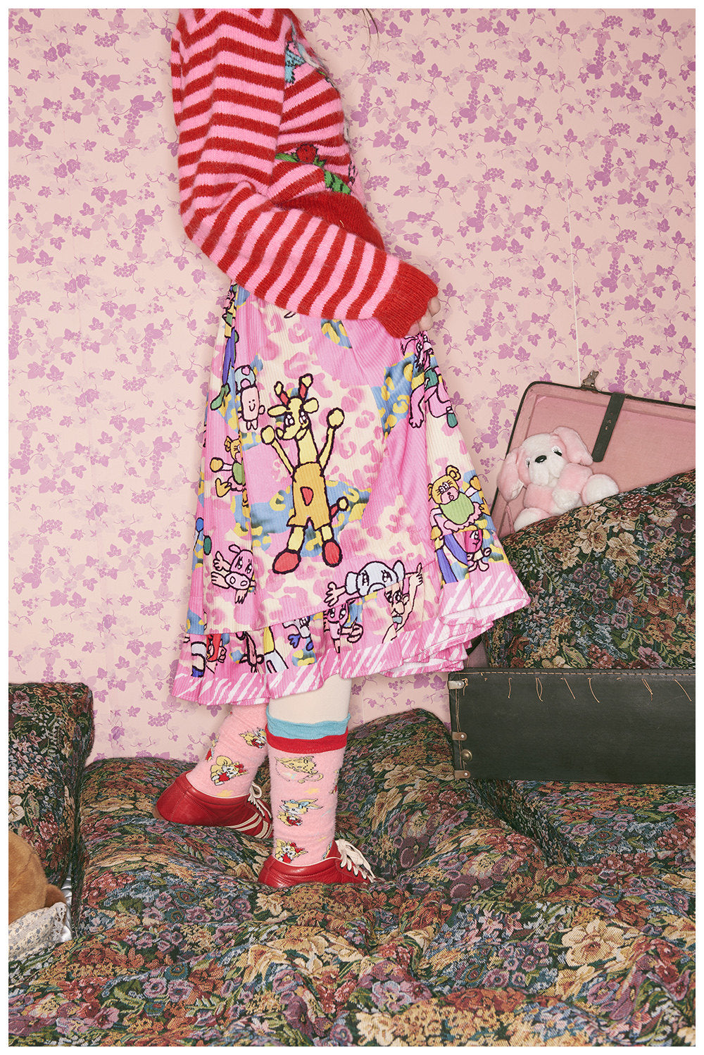 tntntutu - Kidcore Pink Animal Playground Illustrated Skirt skirt tntntutu