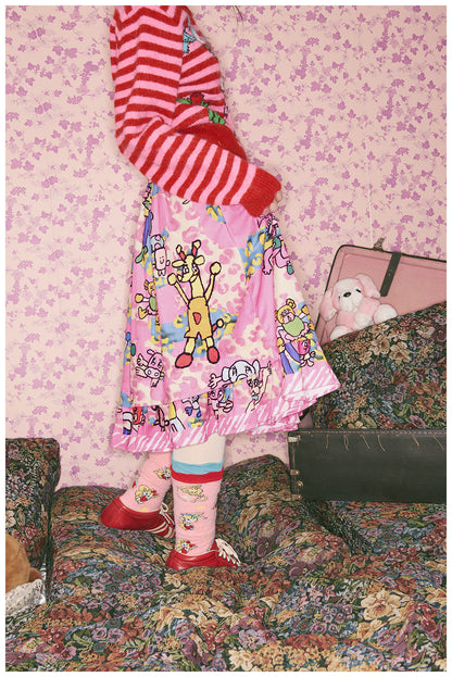 tntntutu - Kidcore Pink Animal Playground Illustrated Skirt skirt tntntutu