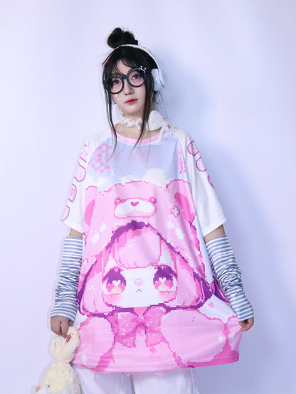 LEERROO - Y2K Decora Alt Graphic Tee with Strawberry Bear Print tshirt Leerroo