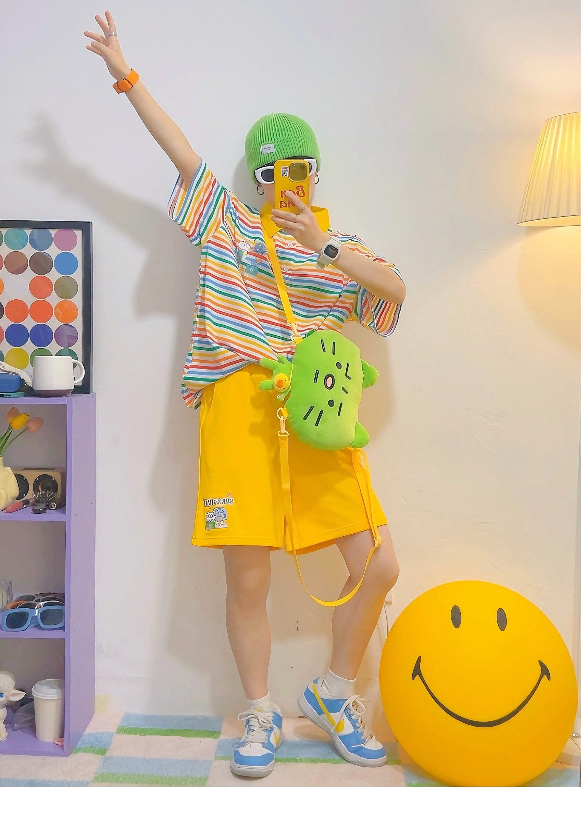KURIOSITAET - Rainbow Stripe Polo Tee shirt KURIOSITAET