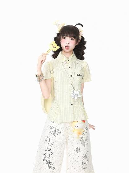 Languid Park - Star Plaid Cropped Shirt with Necklace shirt Languid Park