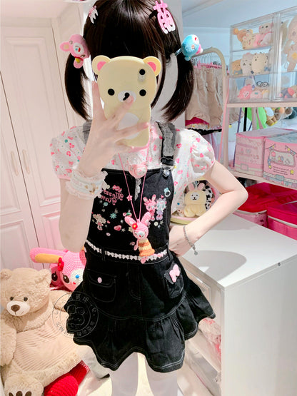 Bunny Planet - Jojifuku Embroidered Denim Jumper Skirt bunnyplanet