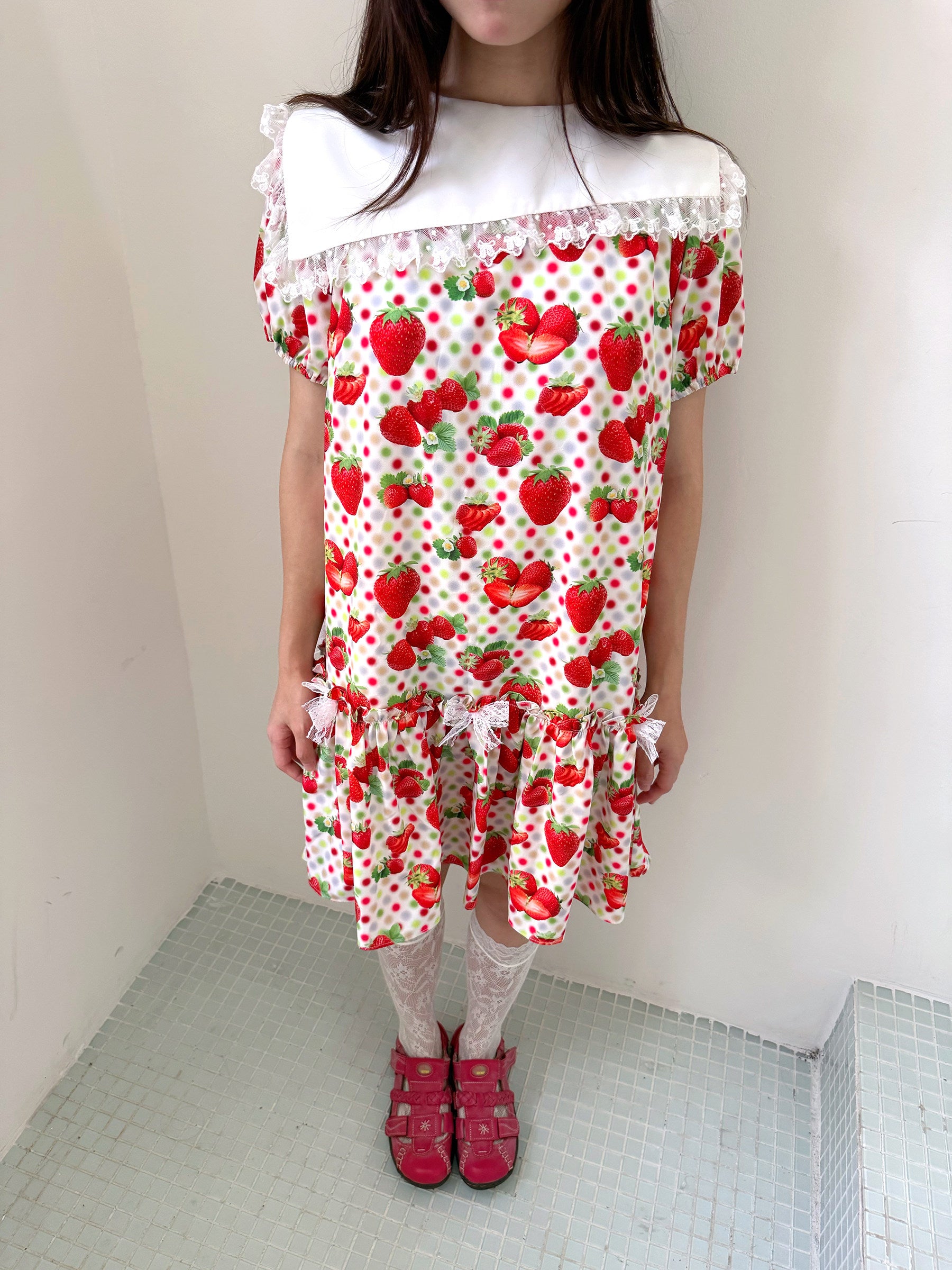 FRUITS - Strawberry Polka Dot Peter Pan Collar Dress dress Fruits