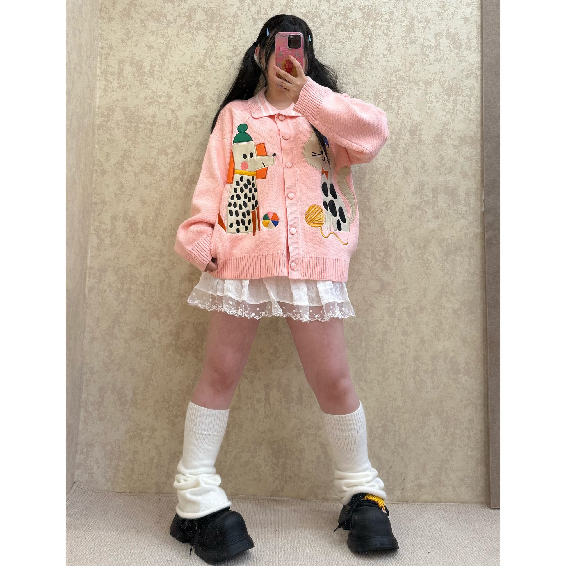 BIBULU - Kidcore Embroidered Cat Vintage Knit Cardigan cardigan BIBULU