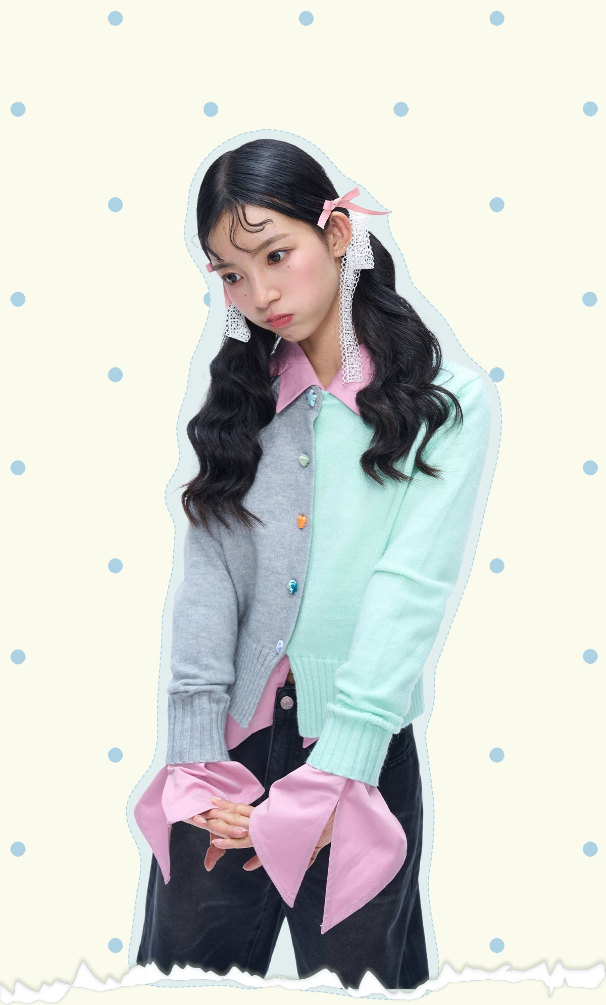 MOF Gift - HalfHalf Patchwork Knit Cardigan Panel cardigan MOF Gift