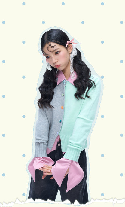 MOF Gift - HalfHalf Patchwork Knit Cardigan Panel cardigan MOF Gift