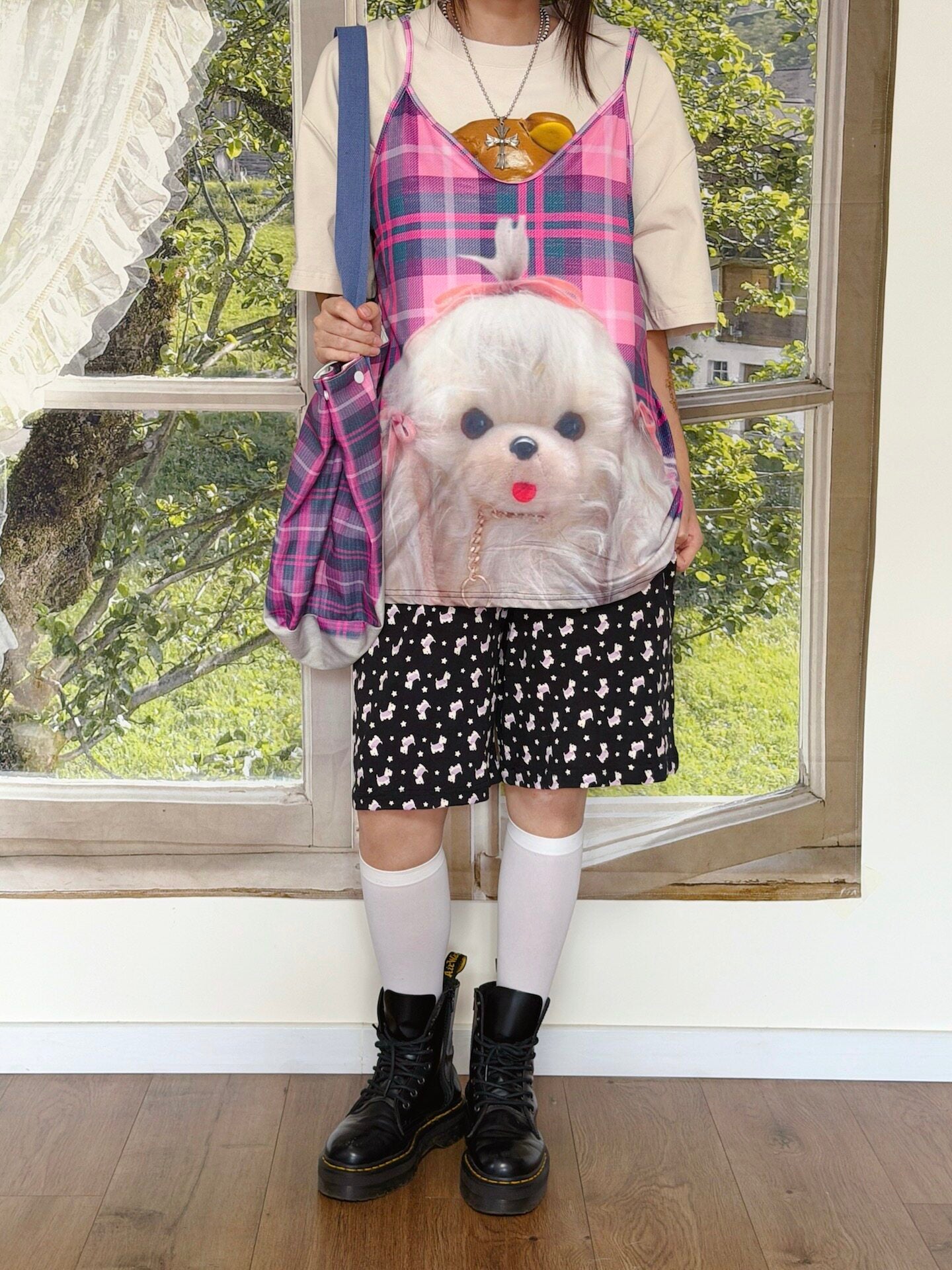 bunnybunnygun - Plaid Puppy Layered Cami camisole bunnybunnygun