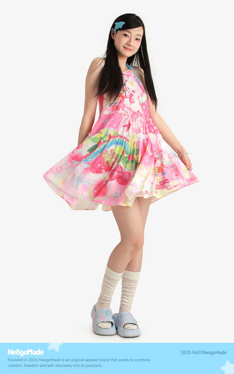 NeogoMade Halter Mini Dress | Sweet Holiday Style Dress | Ruffles and Bows Dress dress NeogoMade
