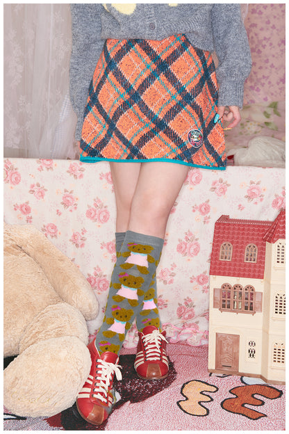 tntntutu - Two-Tone Plaid Knit Mini Skirt Kawaii Vintage skirt tntntutu