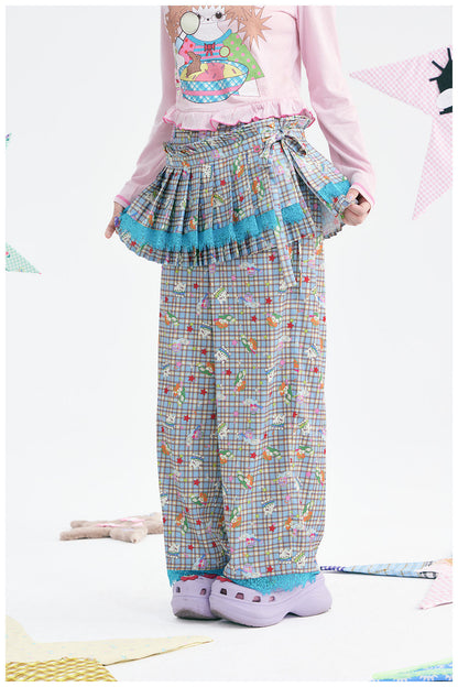 tntntutu - Plaid Angel Print Low Rise Layered Pants pants tntntutu