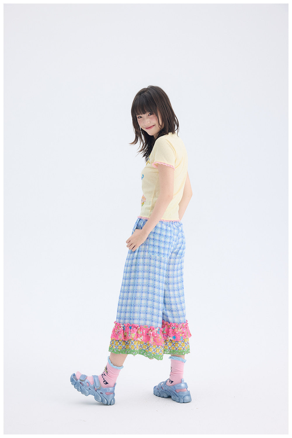 tntntutu - Blue Plaid Patchwork Pants | Fairy Kei Kawaii Harajuku Vintage Trousers pants tntntutu