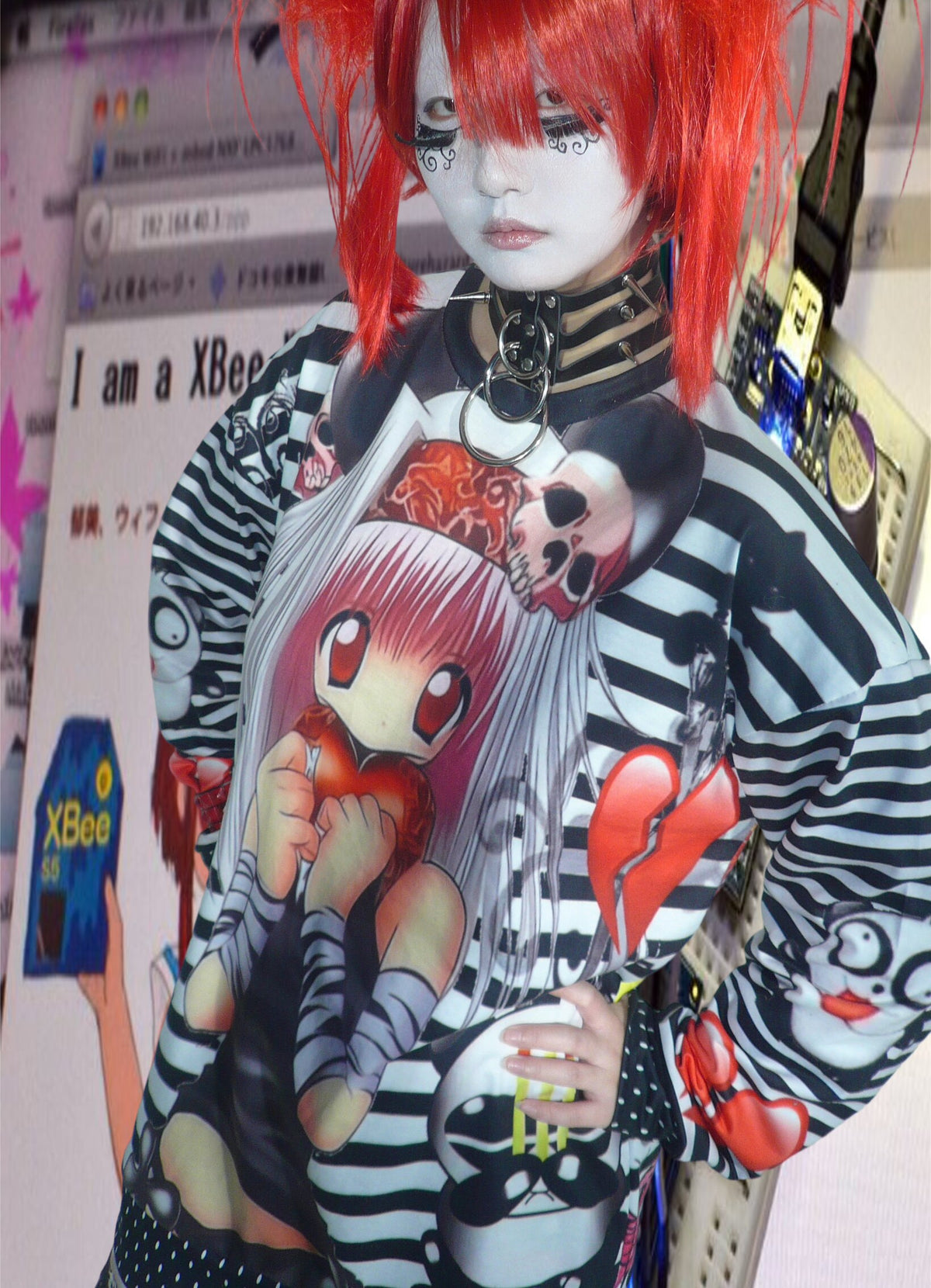 ki00bi00 - Black White Panda Stripe Graphic Tee sweatshirt ki00bi00