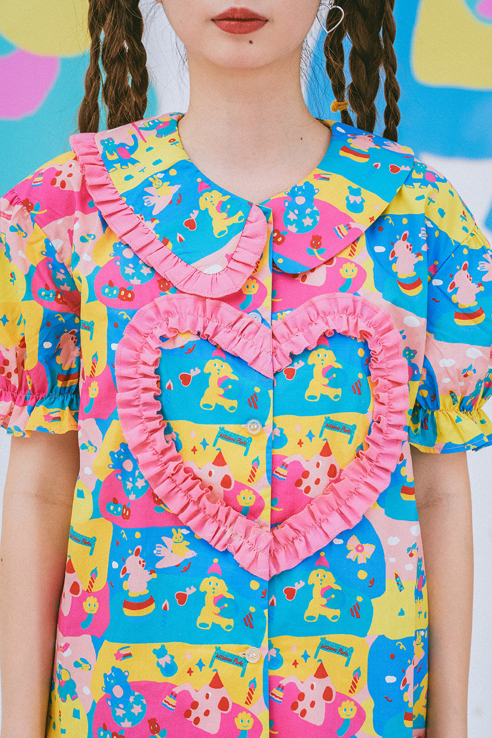 NIKKOU - Cute Print Puff Sleeve Shirt shirt Nikkou home
