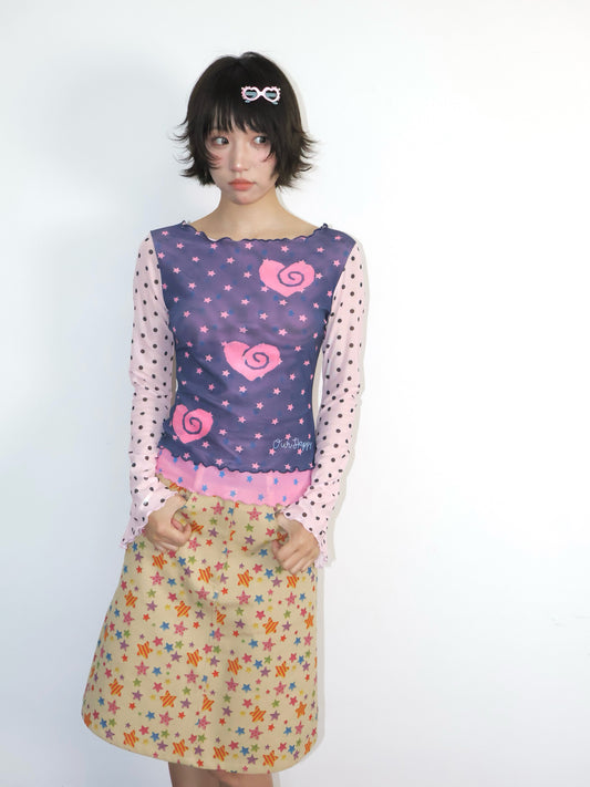 OurHappy - Blue Polka Mesh Top shirt Our Happy