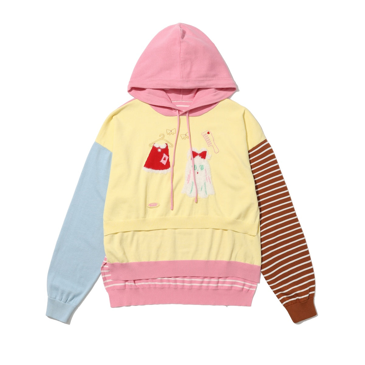 shishihshop Colorblock Knit Hoodie | Loose Fit Longline Pullover Sweater hoodie shishihshop