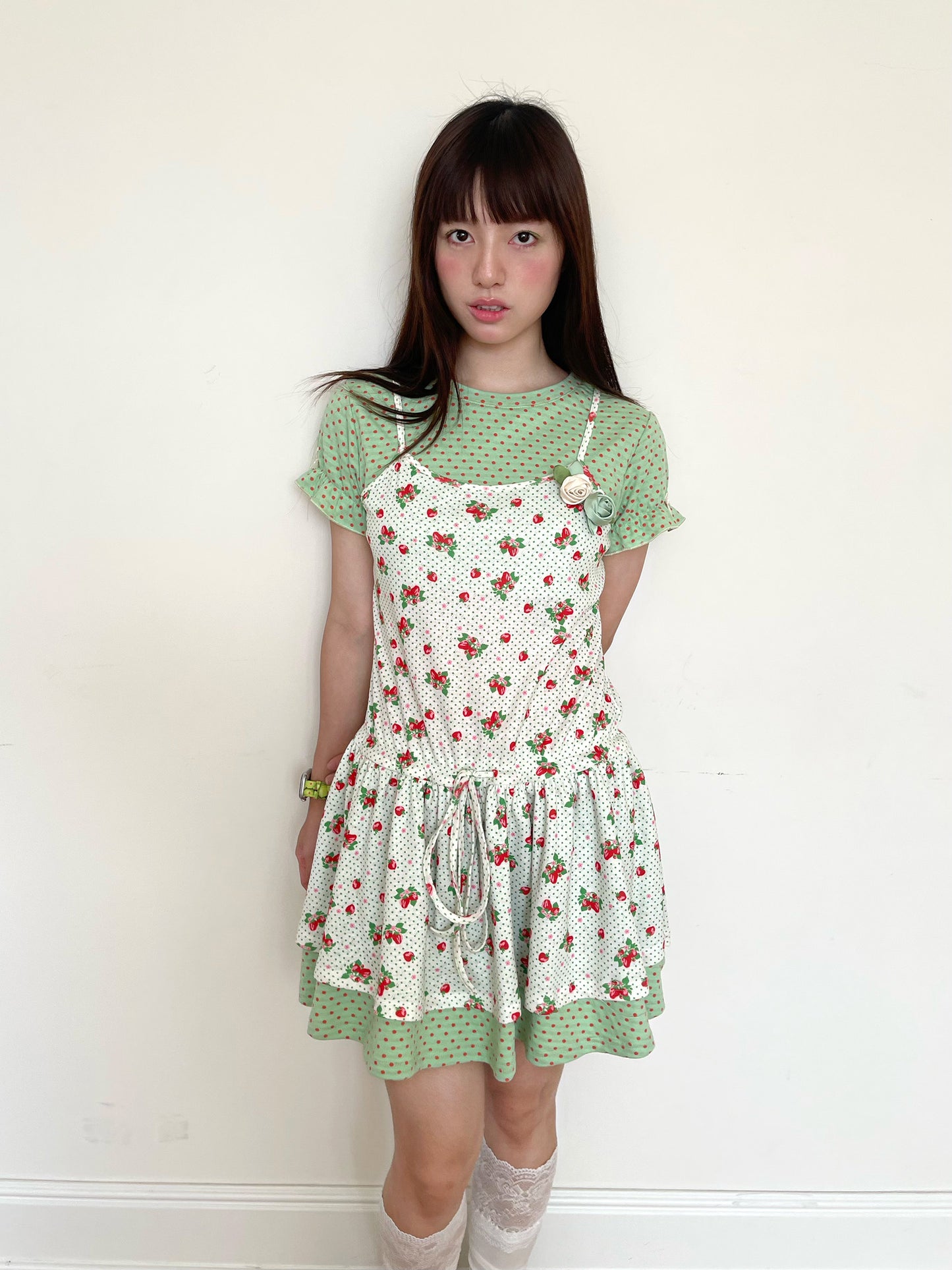 FRUITS - Mint Green Polka Dot Puff Sleeve Dress dress Fruits