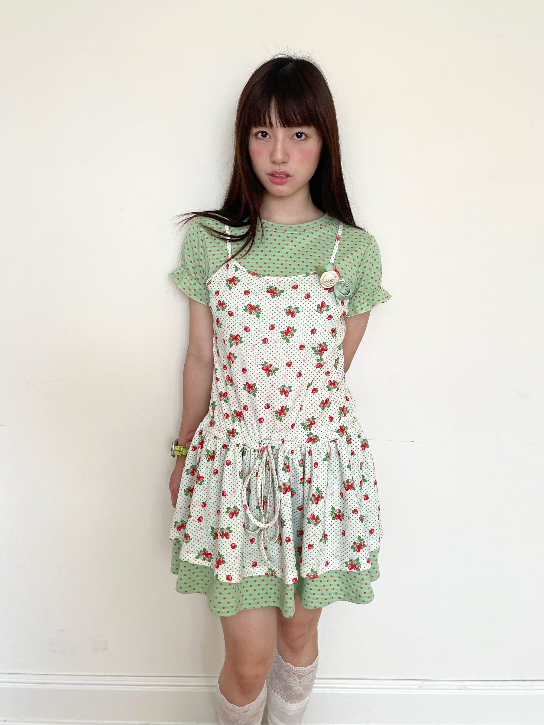 FRUITS - Mint Green Polka Dot Puff Sleeve Dress dress Fruits