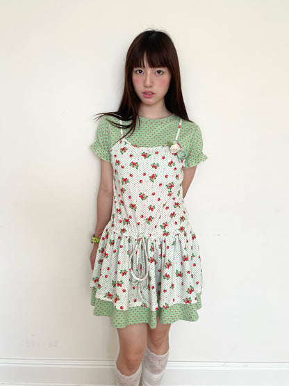 FRUITS - Mint Green Polka Dot Puff Sleeve Dress dress Fruits