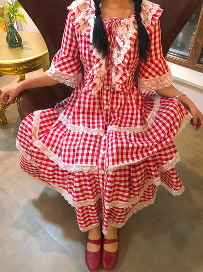 Nanjun Vintage - Red Plaid Lolita Cake Dress dress Nanjun Vintage