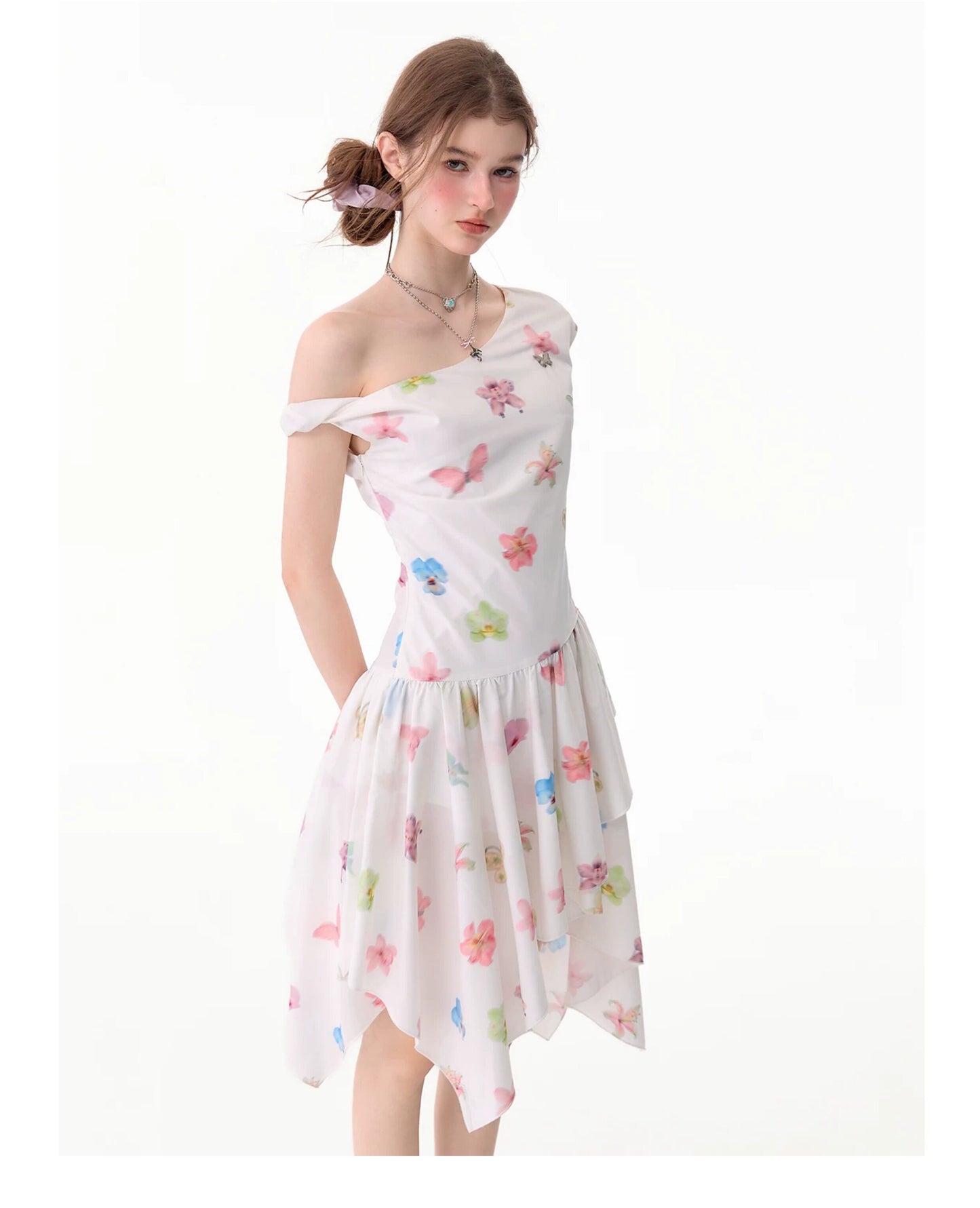 ziziFei - White Floral Asymmetrical Dress dress ziziFei
