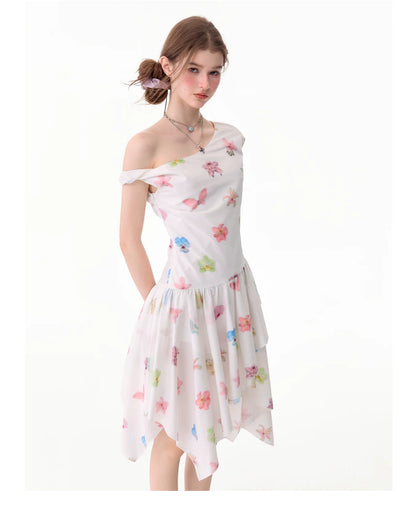 ziziFei - White Floral Asymmetrical Dress dress ziziFei