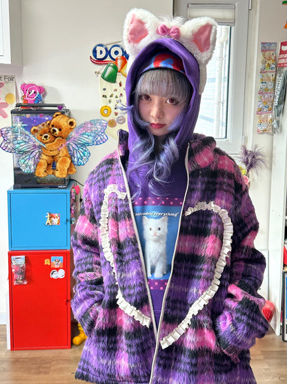 bunnybunnygun - Harajuku Purple Plaid Oversize Jacket coat bunnybunnygun