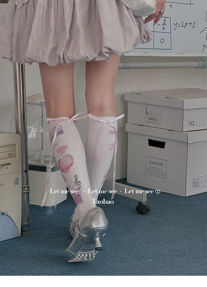 LET ME SEE Kawaii Bow Socks | Harajuku Cotton Printed Calf Socks socks let me see