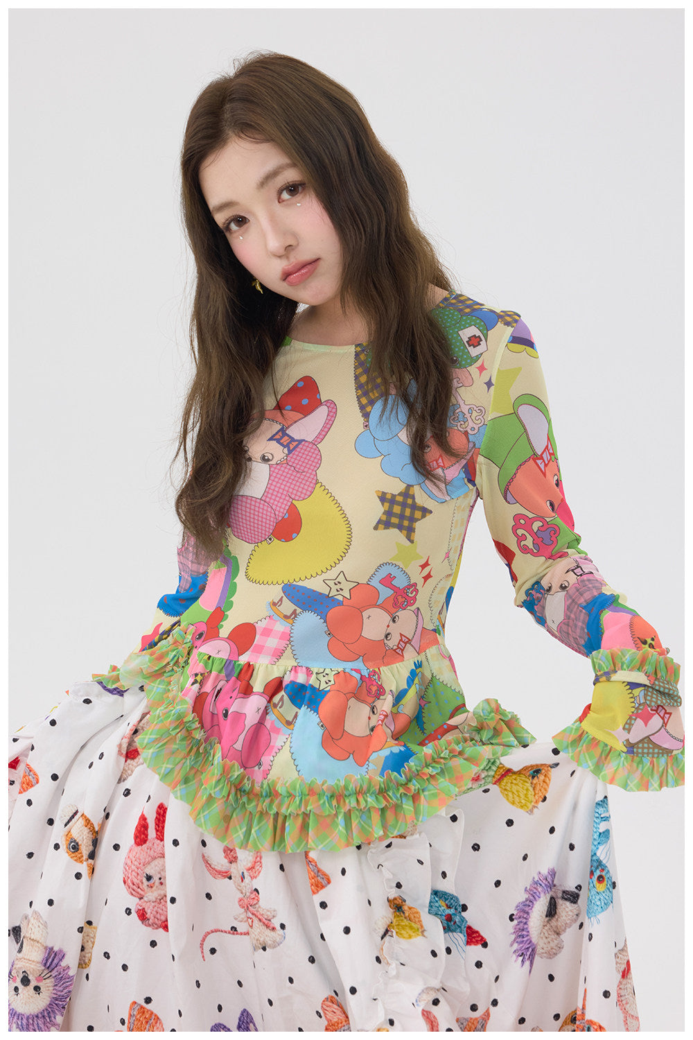 tntntutu - Cartoon Mesh Ruffle Top shirt tntntutu