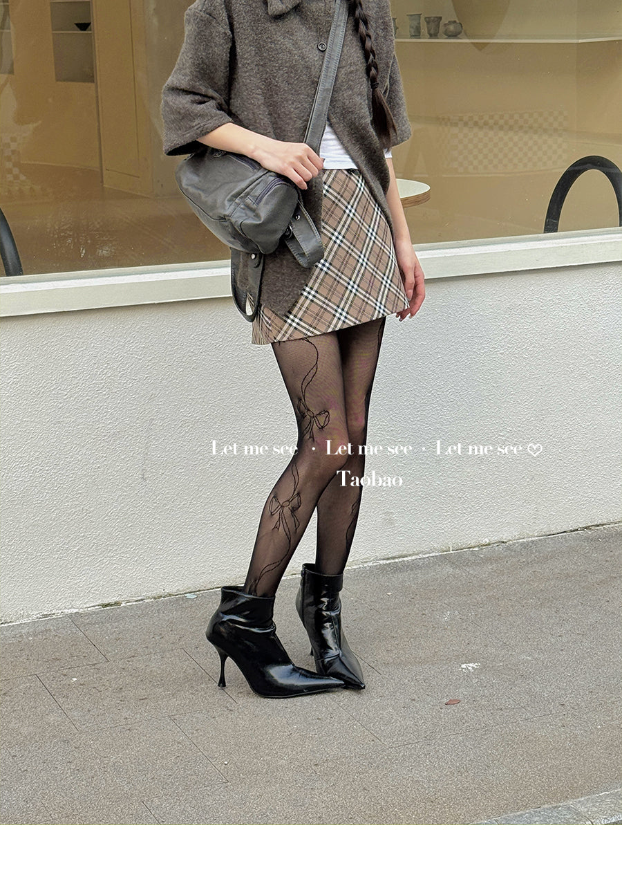 LET ME SEE - Y2K Bow Lace Tights Subculture Mesh Pantyhose tights let me see