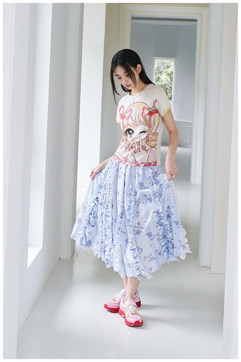 tntntutu Light Blue Skirt | A-Line Skirt | Pleated Border Summer Skirt skirt tntntutu