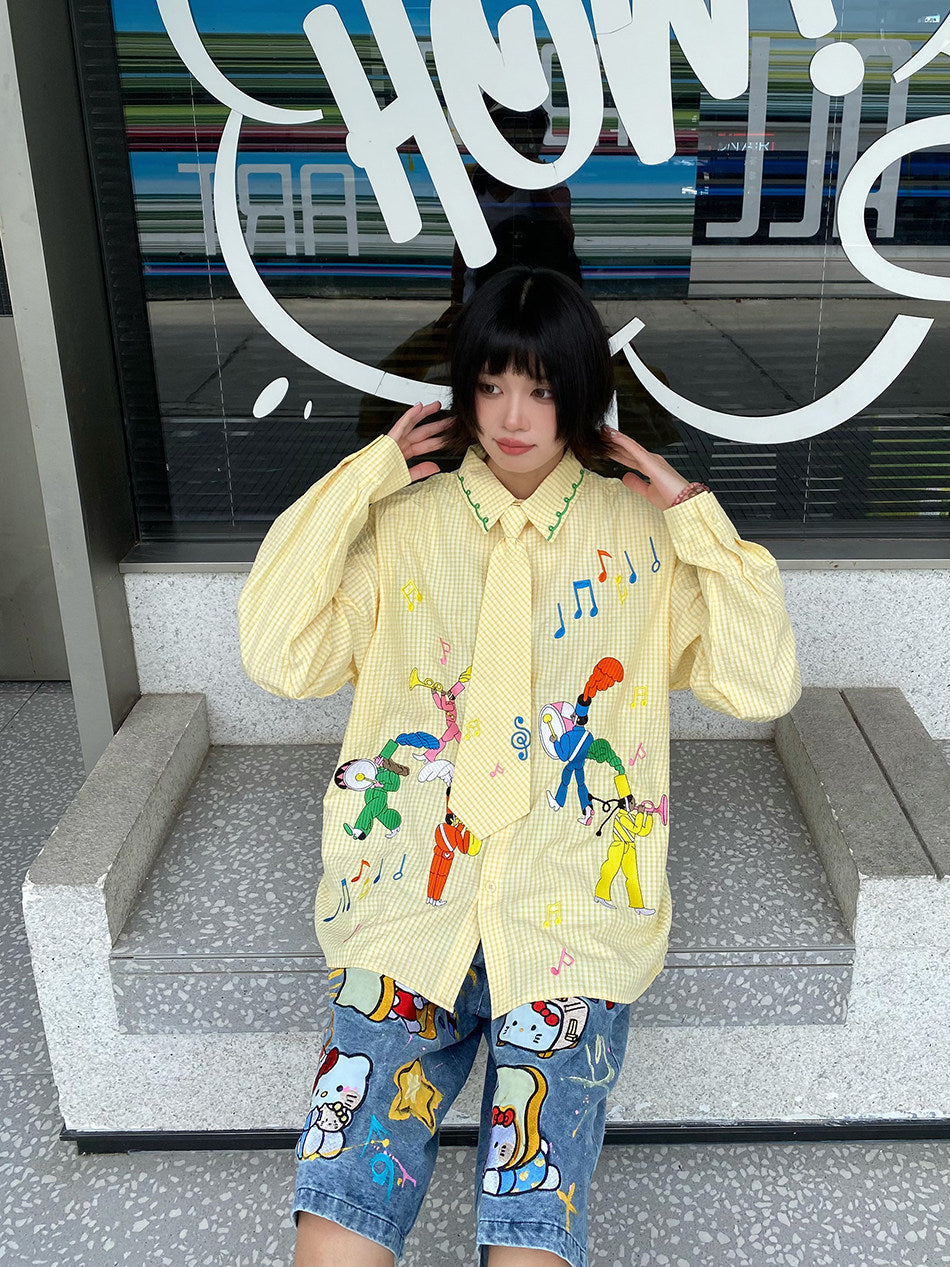 BIBULU - Kidcore Embroidered Plaid Shirt shirt BIBULU