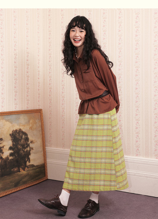 Chemical Girl - Vintage Plaid Wool Long Skirt Retro Girly skirt chemical girl