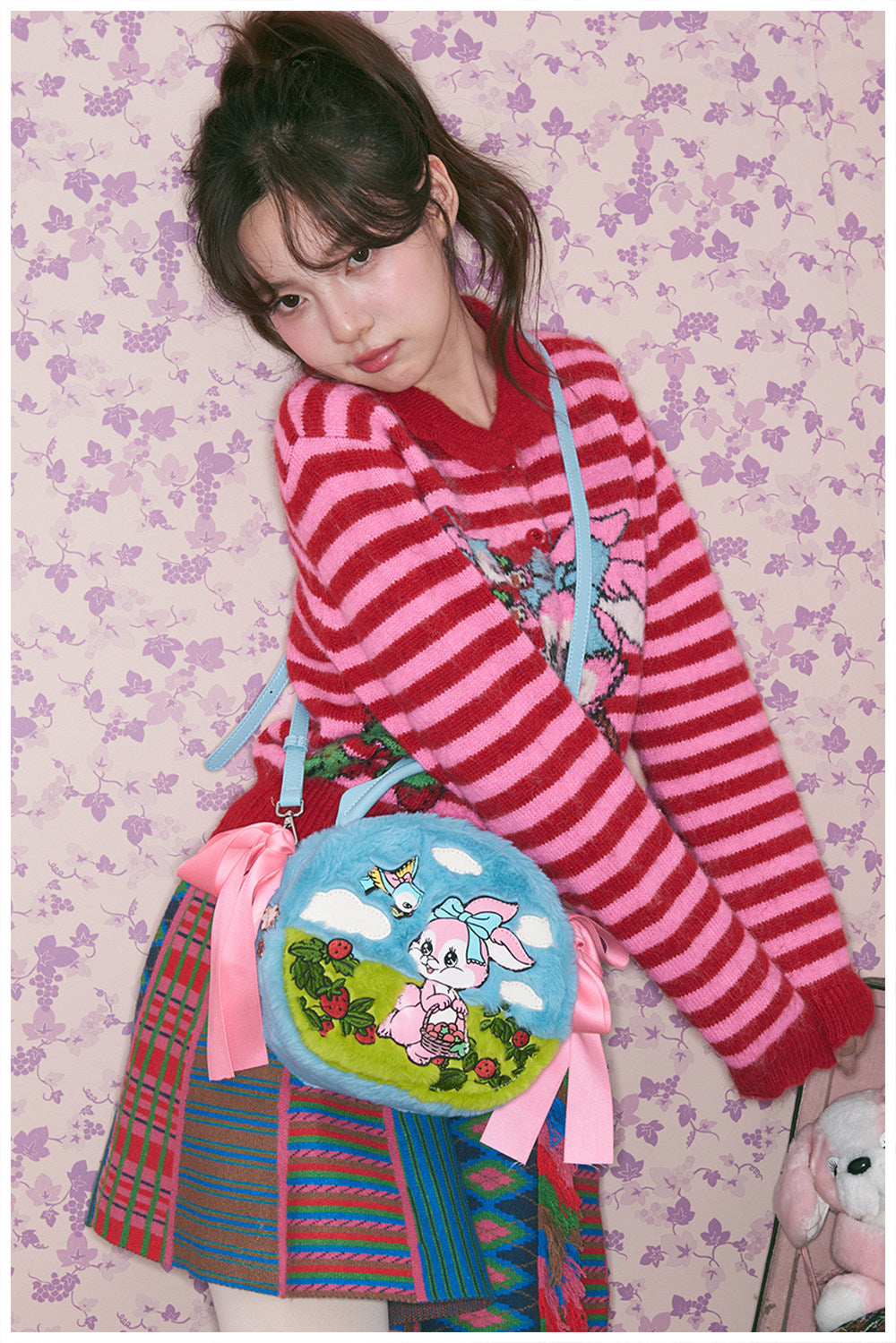 tntntutu - Kidcore Blue Bunny Plush Crossbody Round Bag bag tntntutu