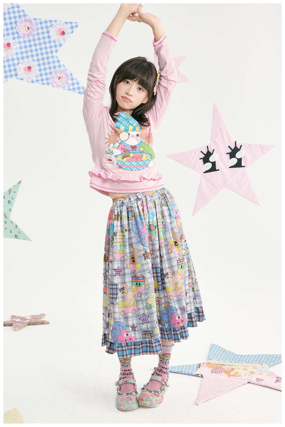 tntntutu - Plaid Angel Print Ruffle A-Line Skirt skirt tntntutu