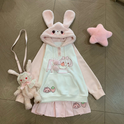 Blurred Bear - Kawaii Colorblock Fleece Hoodie Skirt Set set Blurred Bear