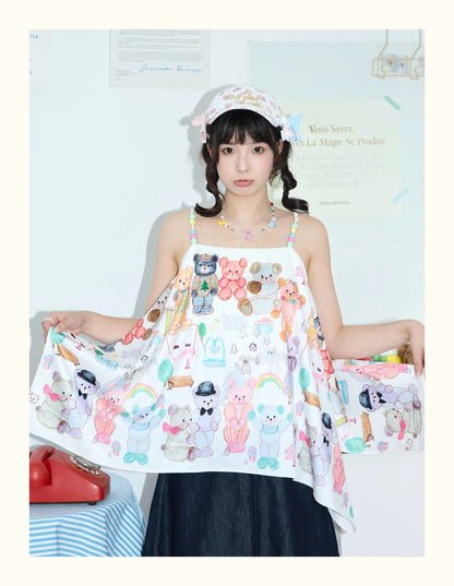 Robootoo - Bear Print Off-Shoulder Cami Top camisole Robootoo