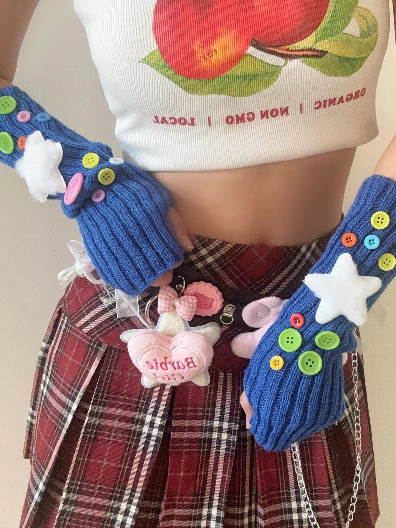 Hidden - Decora Knit Fingerless Gloves for Kawaii Sweet Girls sleeves hidden